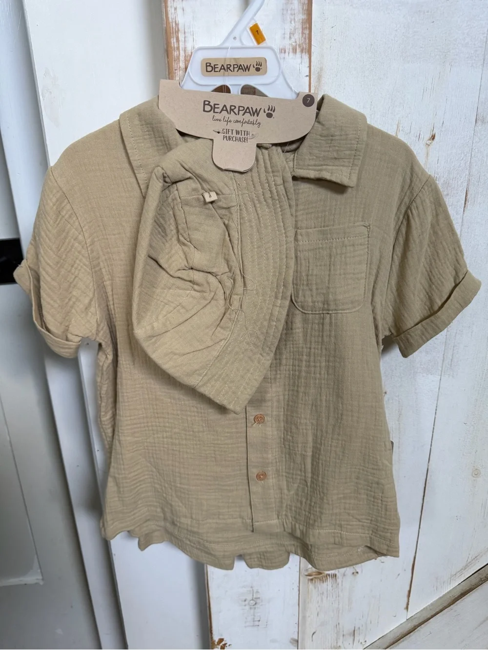 BearPaw Kids Short-Sleeve Button-Front Shirt with shorts and Matching Hat